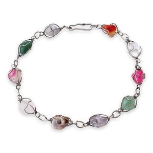 Vintage Caged Gemstone Bracelet Silver Tone Multicolor Semi-Precious Stones